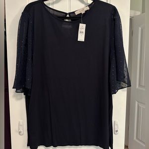 Navy shirt with sheer sleeves